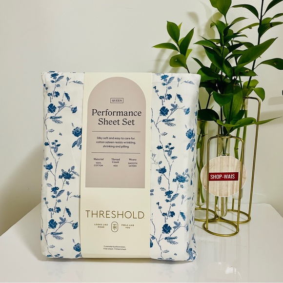 Threshold White and Blue Floral Sheet Set - Picture 1 of 7